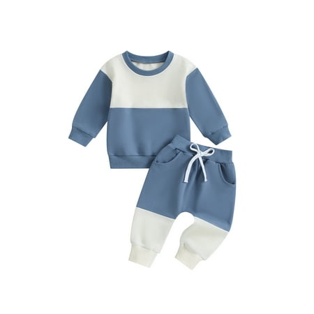 

Toddler Baby Boy Fall Outfits Contrast Color Long Sleeve Sweatshirts and Long Pants 2Pcs Clothes Set