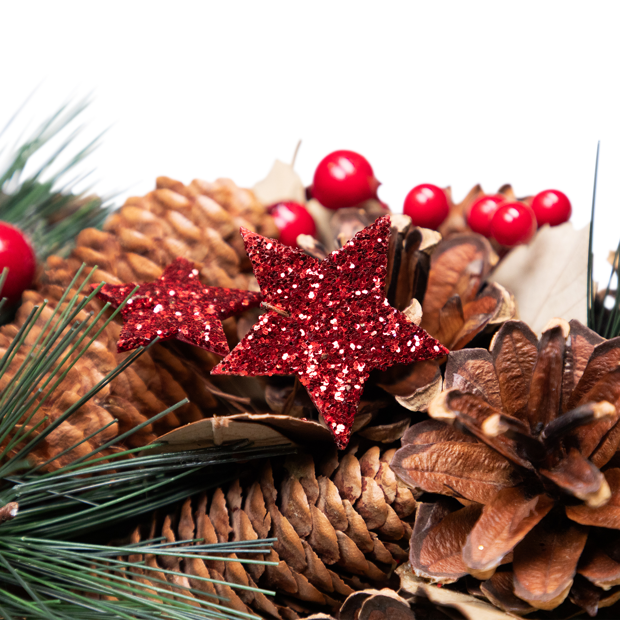 Pinecones and Glittered Stars Small Artificial Christmas Wreath - 13.5" - Unlit