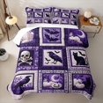 thumbnail image 2 of Feelyou Boho Ghost Raven Quilt Full, Spooky Pumpkin Black Cat Full Bedspread Sets, Purple White, 3 Pieces, 1 Comforter and 2 Pillowcases, 2 of 7