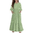 thumbnail image 4 of Abcomgle Summer Dress for Girls Casual A-Line 3/4 Sleeve Girls Long Dresses Polka Dot Crew Neck Sundresses Tiered Beach Dresses with Pockets,9-10 Years Green, 4 of 4