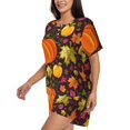 thumbnail image 2 of Goofa Autumn Harvest Pumpkin Joy for Womens Cotton 2 Piece Pajamas Set Classic Short Sleeve Pjs Set Soft Button Down Sleepwear Loungewear-Medium, 2 of 7
