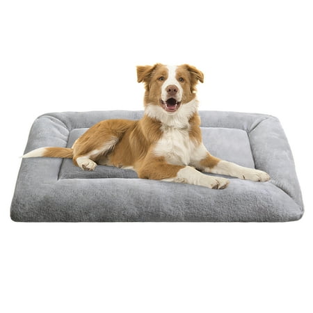 COSYJOY Plush Washable Dog Bed Ultra Soft Dog Crate Mat Kennel Pad Anti-Slip Pet Sleeping Bed for Small Medium Large Dogs,Gray 36" x 23"