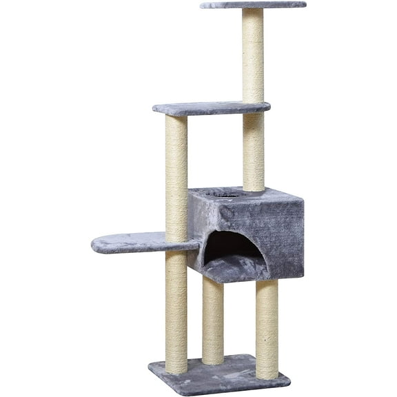 Two by Two Spruce 54.3-inch 4-level Cat Tree, Tower, Scratching Post & Condo, Grey