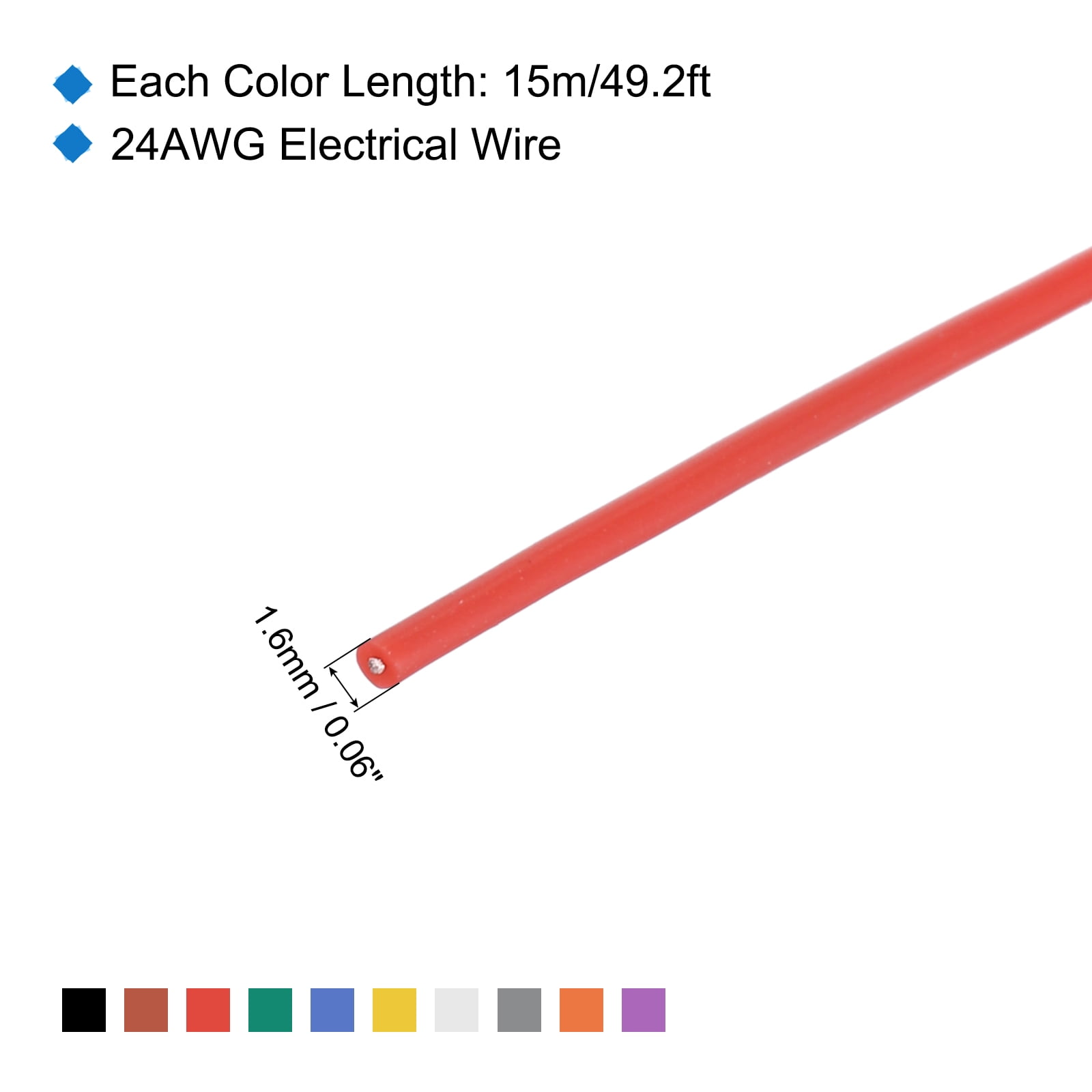 24 Gauge Silicone Wire 24AWG Stranded Wire Tinned Copper Wire High Temp Wire Spool 10 Color 15m/49.2ft 10pcs