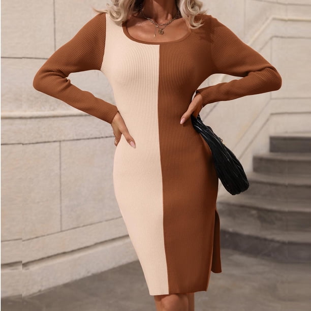sweater tight dress Ailaoyou Ribbed Bodycon for Women's 2024 Long Sleeve Elegant Crew Neck Knitted Dress Solid Color Casual Pleated Hipster Knit Party Midi Dresses (305 Apricot,S) at Amazon Women's Clothing store This chic dress is perfect for all your holiday festivities this season! Seta T Women's Square Neck