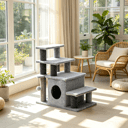 Adjustable Cat Stairs with Scratching Post & Toy Ball, 3/4-Step Design, for Bed & Sofa
