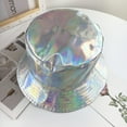 thumbnail image 6 of Women Men Faux Leather Harajuku Hip Hop Bucket Cap Glitter Metallic Holographic Reflective Reversible Wide Brim Fisherman Hat, 6 of 9