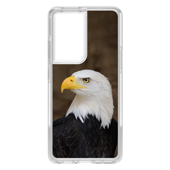 DistinctInk Clear Shockproof Hybrid Case for Galaxy S21 ULTRA 5G (6.8" Screen) - TPU Bumper, Acrylic Back, Tempered Glass Screen Protector - American Bald Eagle - Animal Print