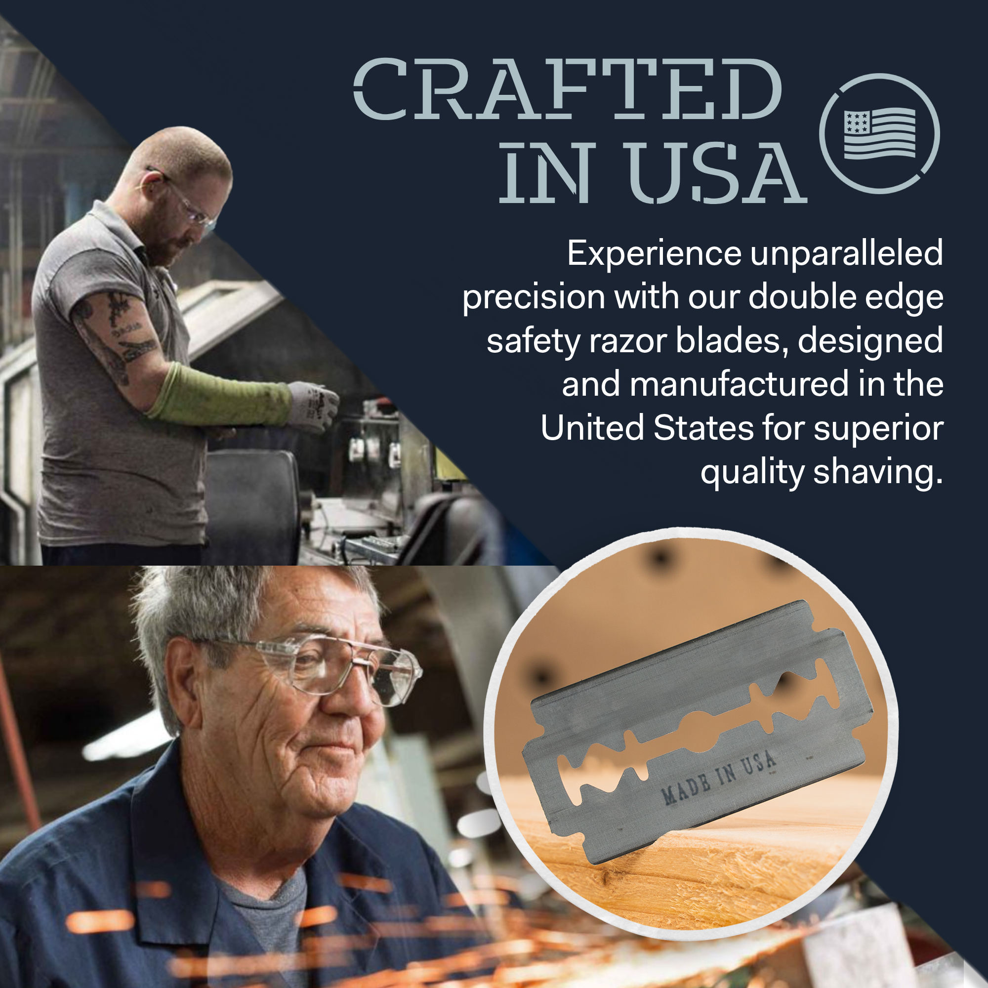 Made in U.S.A. | Pack of 50 | Double Edge Safety Razor Blades | Battle Brothers Shaving Co.