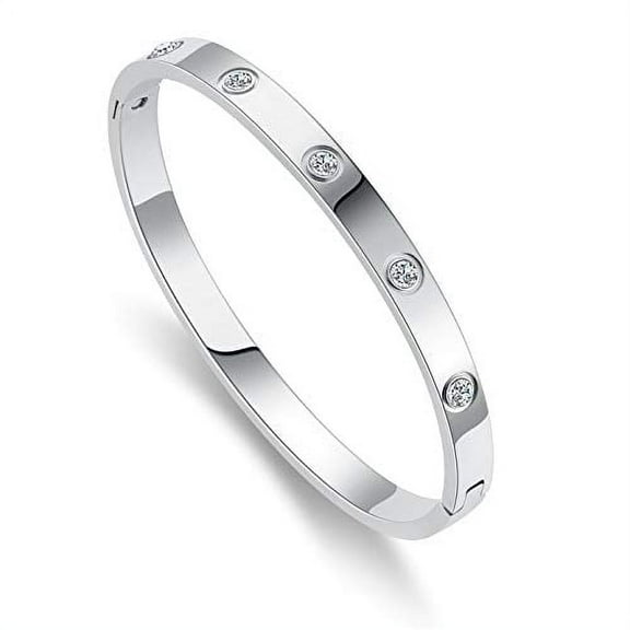 My Daily Styles Zirconia Cuff Bracelet in 316L Stainless Steel, 7 in
