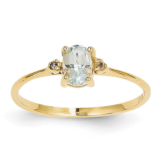 14K Yellow Gold Diamond & Aquamarine Birthstone Ring