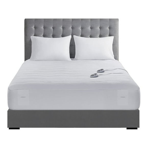 Serta 78x80" Polyester Fabric Plush Top Heated Mattress Pad in White
