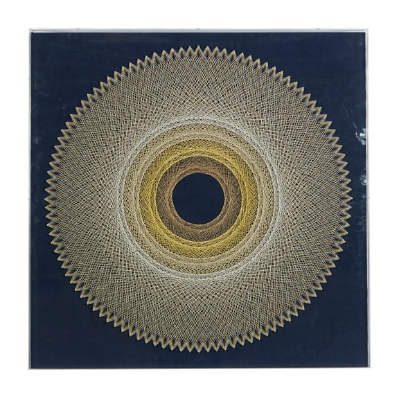 36" x 36" Blue Geometric Handmade Circular String Art Shadow Box with Canvas Backing, by DecMode