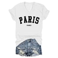 thumbnail image 4 of Bibifish Women's Tshirts Short Sleeve V-Neck Paris Print Graphic T-Shirts Solid Color Loose Fit Tees Tops For Summer Casual, 4 of 4