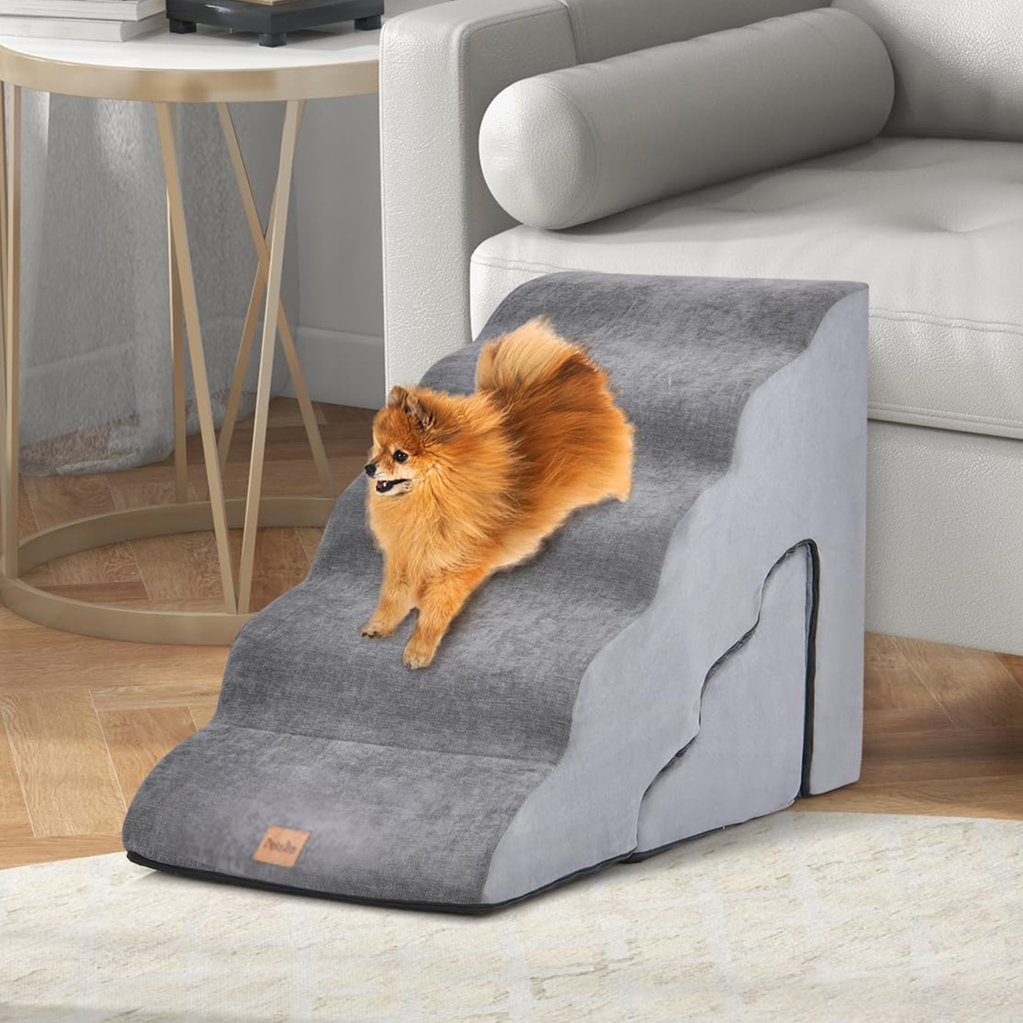 resenkos 33" Dog Stairs for Small Pets with High-Density Sponge and Silicone Paw Prints, 5-Step Dog Ramp for Beds and Couch, Gray