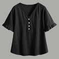 thumbnail image 5 of ClodeEU Women's Linen Blend V Neck Short Sleeve Blouse,Casual Loose Fit Summer Shirt Black,Women's Plus S, 5 of 7