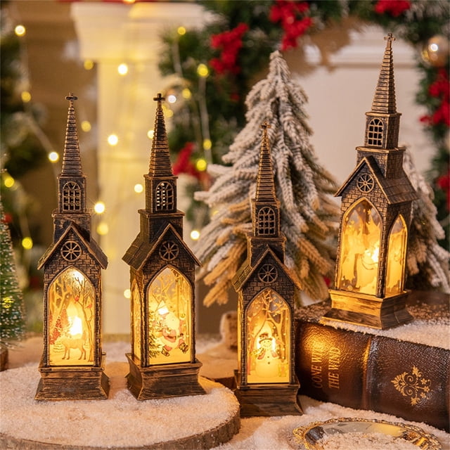 Xihbxyly Farol Navideño, Luz Nocturna con Vela Festiva, Decoración Única para El Hogar, Ambiente Acogedor, Accesorio para Fiestas, Brillo Cálido, Regalo Ideal para Familiares y Amigos, Fácil de Usar.