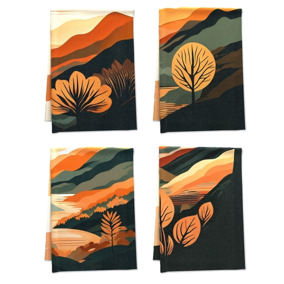 Handy Boho Ethnic Hand Towel Landscape Nature Dish Cloth and Towel Sets 16x24in 4Pack, Pastel Peach Earthy Tones Comfortable Tea Towel for Indoor Home Kitchen Gym Garden Microfiber