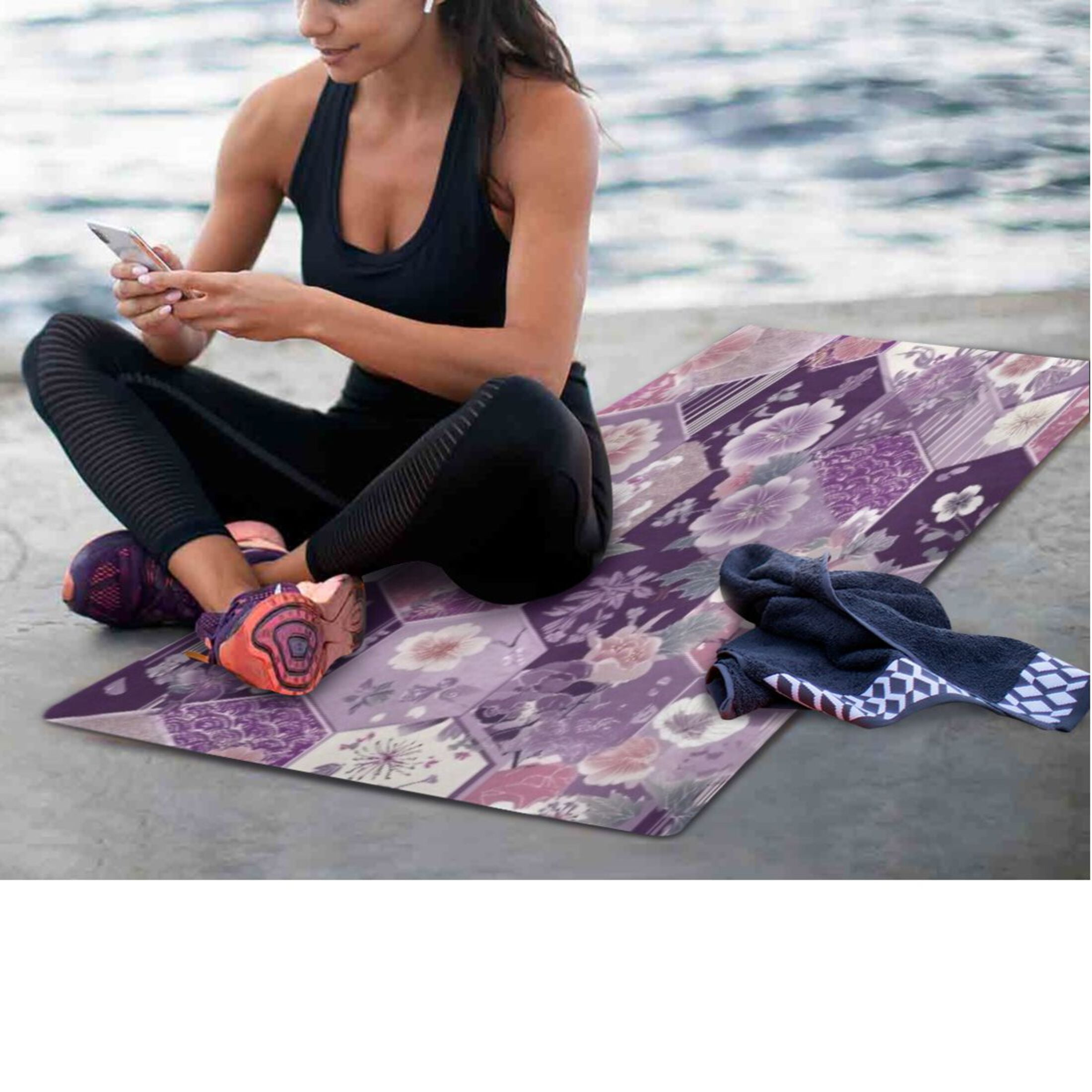BZSMCE Yoga Mat Women Fitness Mat Purple Hexagon Floral Pattern