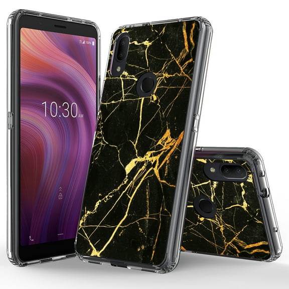 Alcatel 3V 2019 Case, KAESAR Hybrid Bling Glitter Sparkle Laser Black Marble Graphic Fashion Cute Colorful Skin Cover Shockproof Case for Alcatel 3V 2019