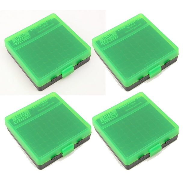 MTM 100 Round FlipTop 380/9MM Cal Ammo Box Green Black (4 Pack)