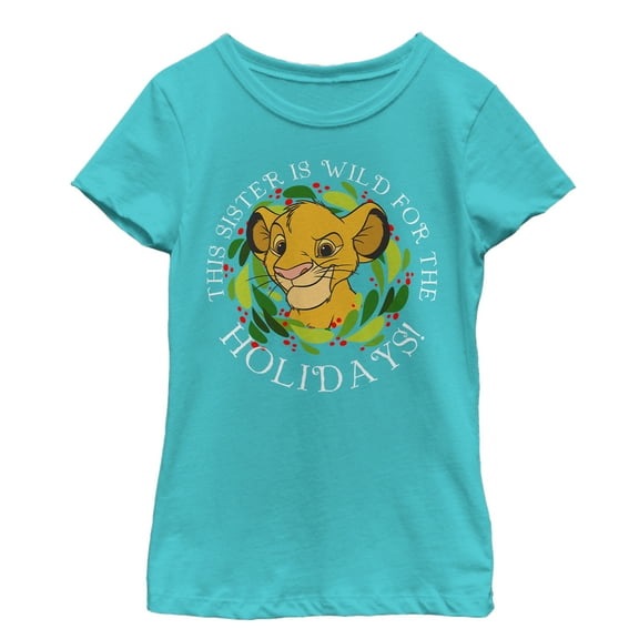 Girl's Lion King Daughter Wild for Holidays  Graphic Tee Tahiti Blue X Large