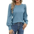 thumbnail image 1 of Prolriy Hauts d'Été pour Femmes 2025 T-Shirt Décontracté à Manches Longues Col Rond Tricoté Ample Bleu m, 1 of 6