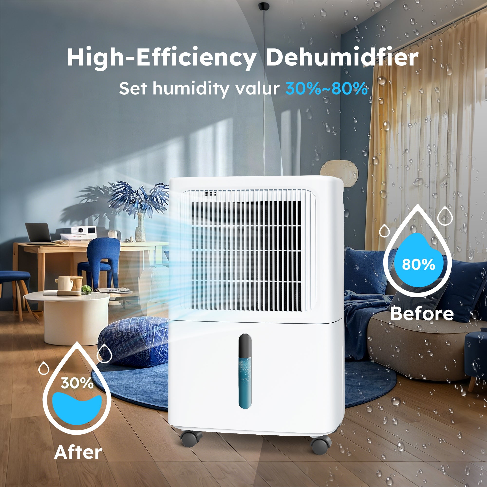 MF Studio 8.5 Pints Dehumidifier for Basement, Cover Up to 2500 Sq. Ft Home Space with Drain Hose , 0.48 Gal Water Tank, Overflow Protection, Auto Defrost & Drain, White