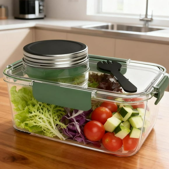 Ensemble de Boîtes à Salade avec Coupelles Amovibles pour Vinaigrette - Couvercle Étanche - Boîte à Repas en Plastique - Compatible, Vert, JKODE