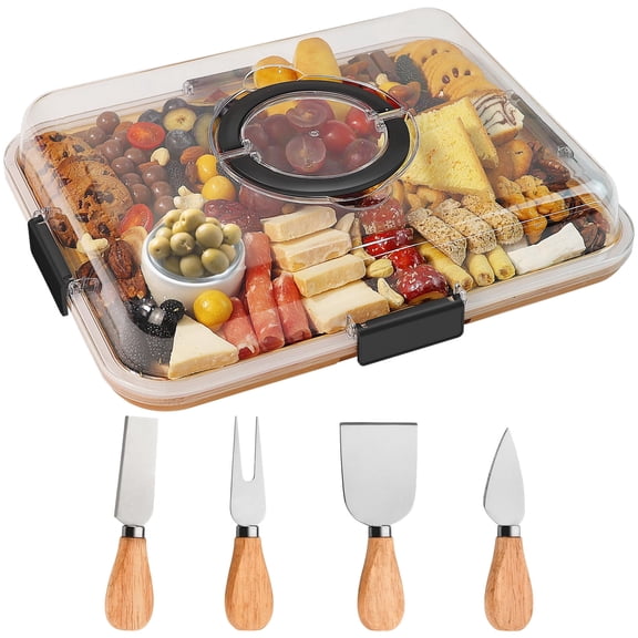 GIRACOA Charcuterie Board with Clear Lid & Handle – 4 Cheese Tools Included, Compartmentalized Cutting Board for Parties, Travel & Picnics