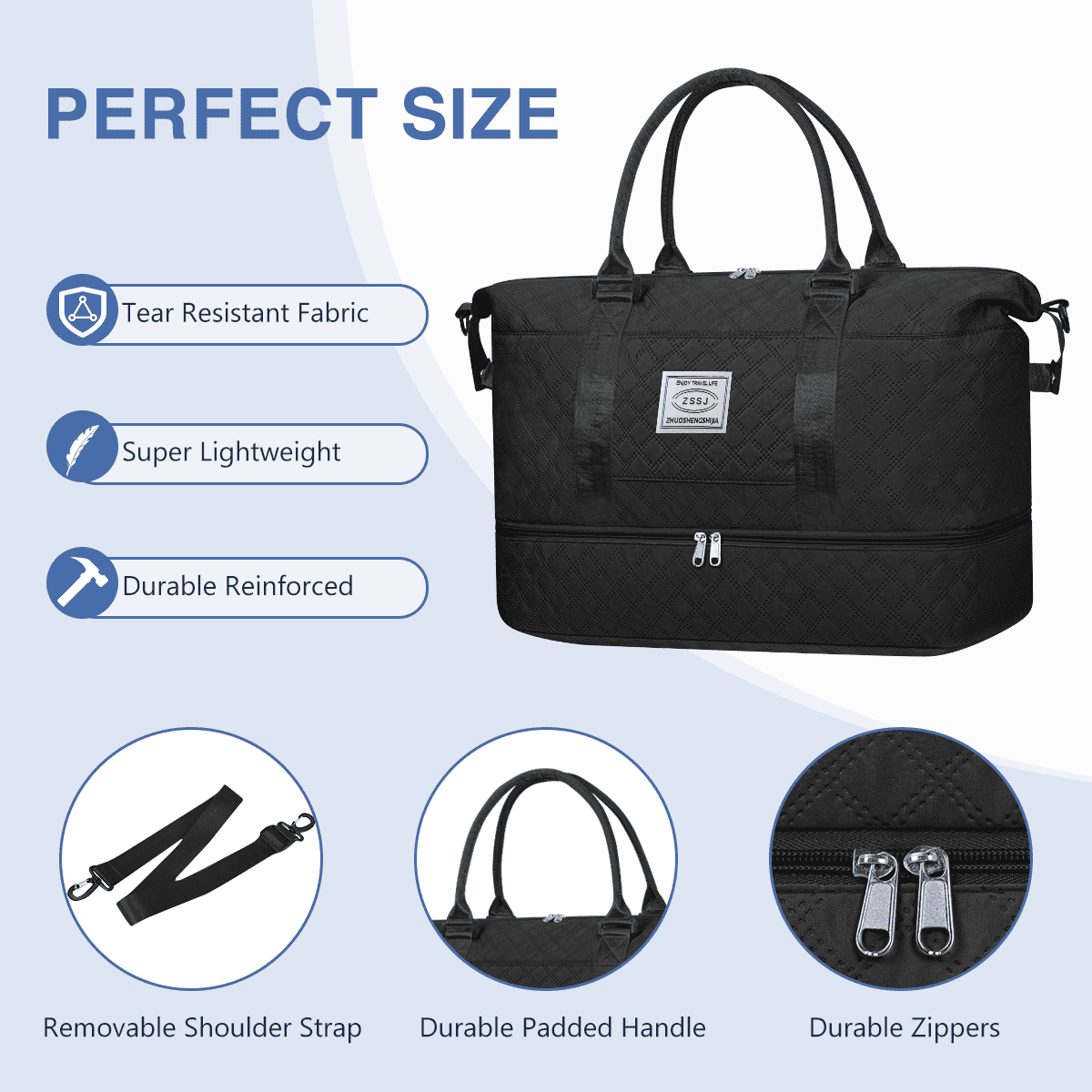 Weekender Bags for Women, Travel Duffel Bags with Shoe Compartment, Personal Item Travel Bag Weekender Overnight Bag Set Hospital Bags with Wet Pocket and Toiletry Bag for Labor and Delivery - Black