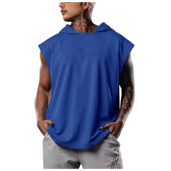 JLFKNG Tank Tops Men Fitness T Shirt Training Pullover Sports Leisure Sleeveless Workout Hooded Shirts Breathable Loose Fit Lounge Summer Tops