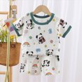thumbnail image 2 of NOLDARES Newborn Baby Boy Clothes 2pcs Crewneck Short Sleeve Round Neck Top Drawstring Shorts Dinosaur Pattern Outfits(AG,12-18 M), 2 of 6