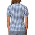 thumbnail image 3 of Blusa de manga corta con cuello Peter Pan en contraste para mujeres Inspire Chic, top de cuadros, color azul marino, 3 of 6