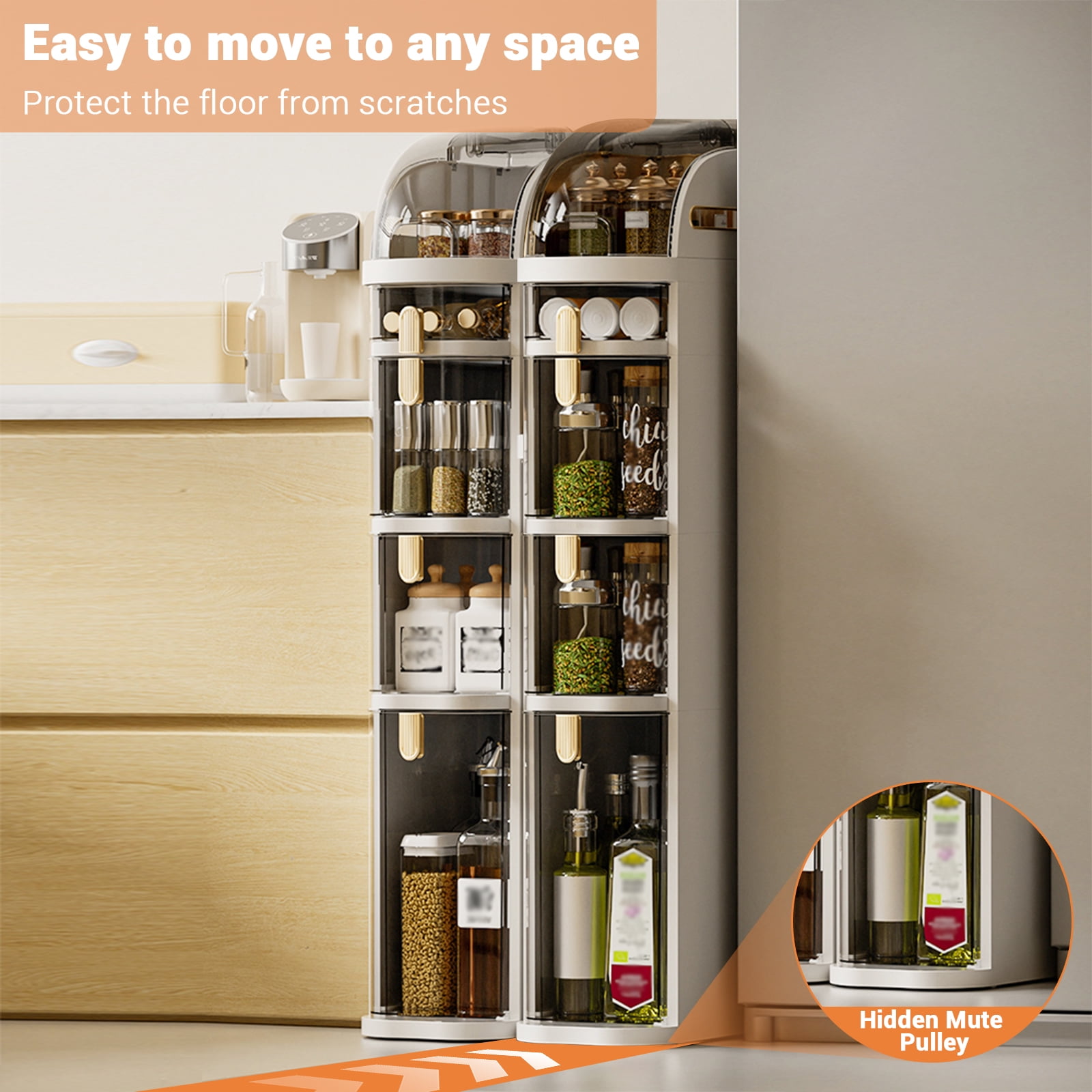 Slim Bathroom Storage Cabinet with Drawers & Tissue Box, Plastic Narrow Rolling Bathroom Tower Cart Waterproof & No Installation for Small Spaces Kitchen Laundry Living Room
