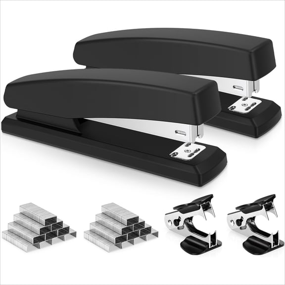 WuPing Desk Staplers 25 Sheet Capacity with 2000 Staples and 2 Pcs Staple Removers, 2 Pack Staplers for Desk, Black