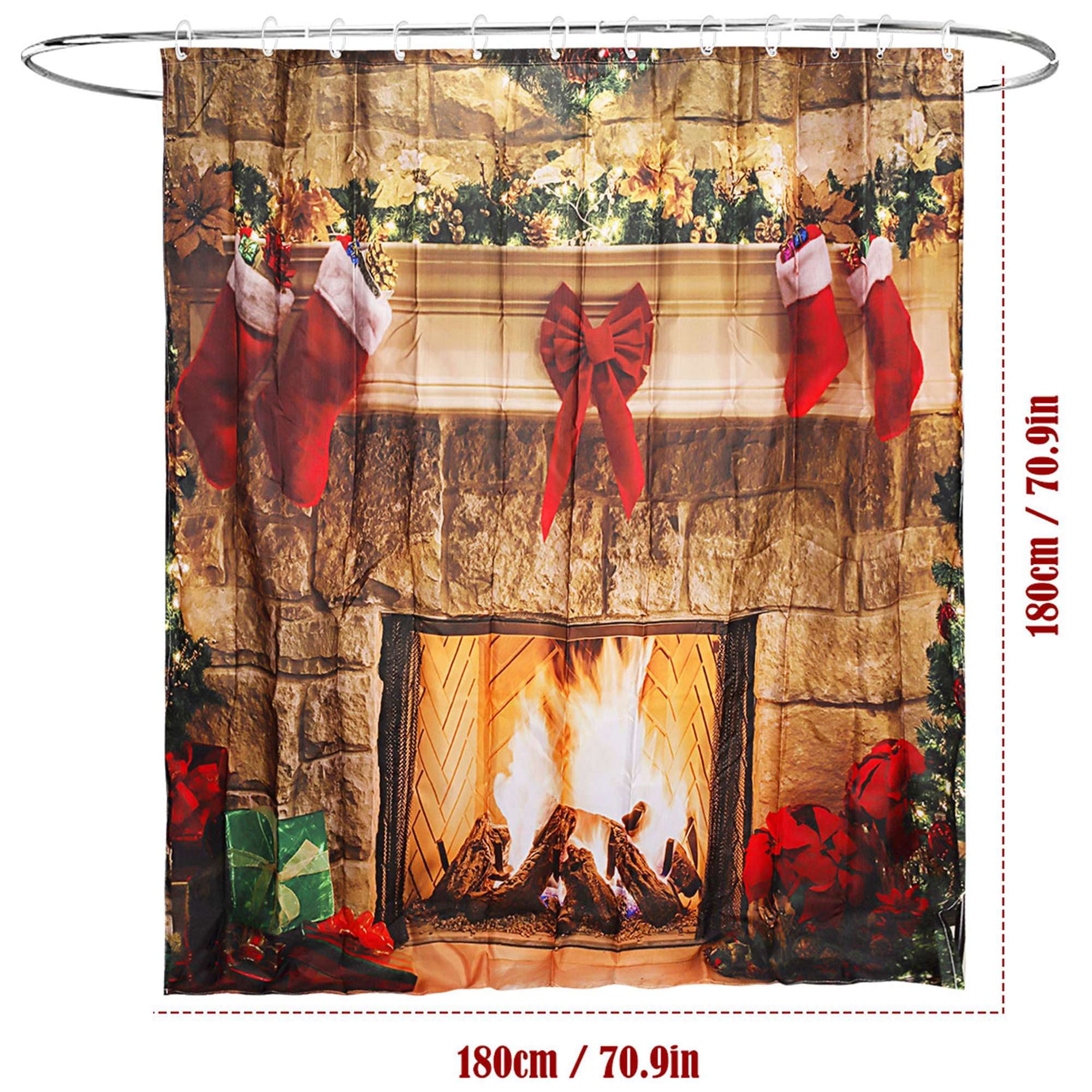 Gustave 4 Pcs Christmas Bathroom Sets with Non-Slip Bath Mat Rugs Toilet Lid Cover Waterproof Shower Curtain with 12 Hooks for Bathroom Home Decor
