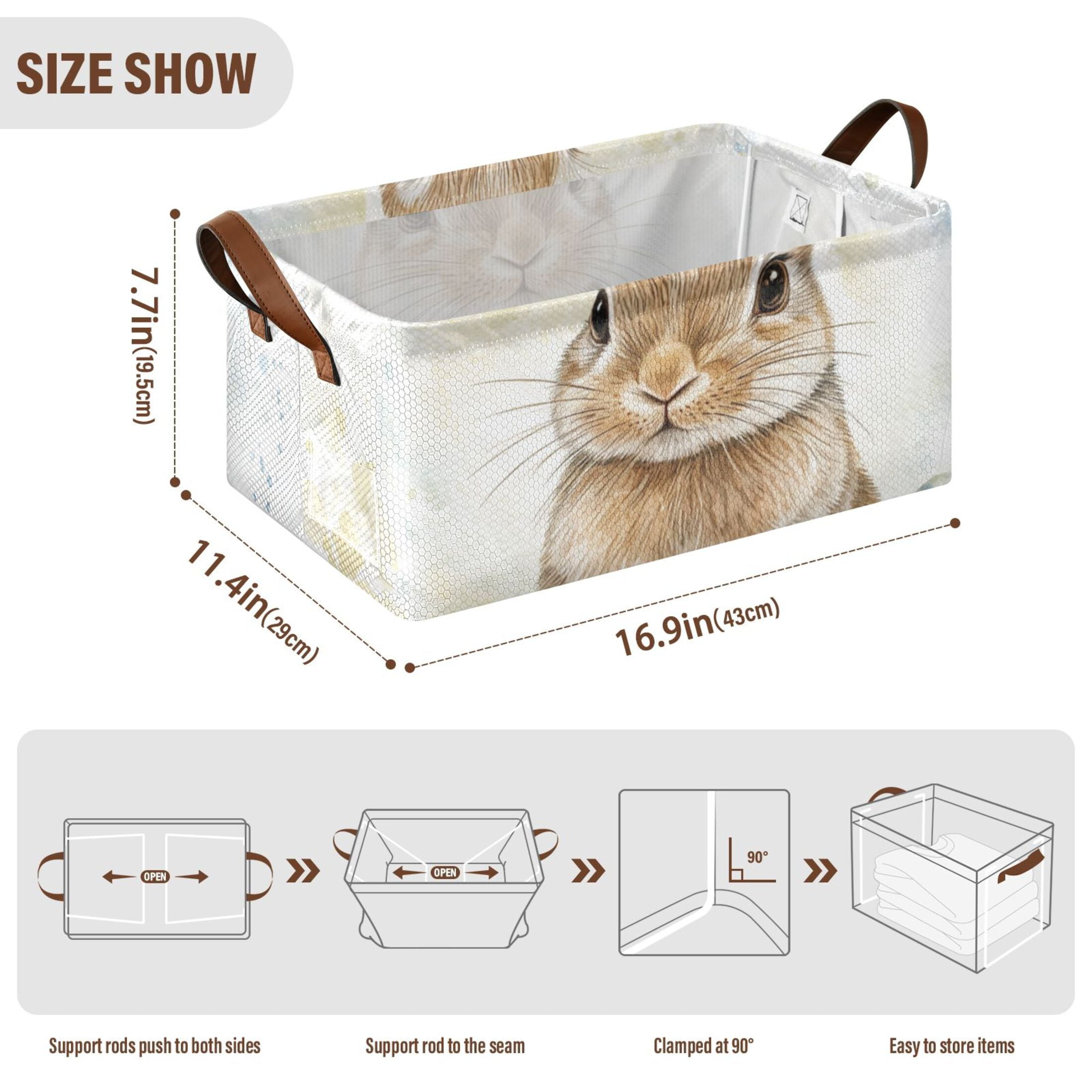 Bunny Easter Eggs Rabbit Storage Bins with Handles Foldable Storage Baskets for Shelves Organizer Cloth Baskets