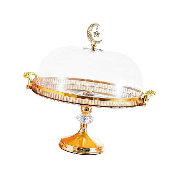 Soporte para tartas con tapa, redondo, reutilizable, resistente al polvo, base alta para servir Ámbar