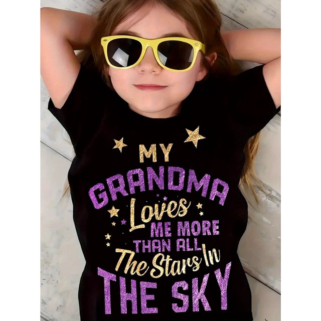 Camiseta de manga corta de verano para niñas, con estampado de letras minimalista informal, perfecta para usar al aire libre.