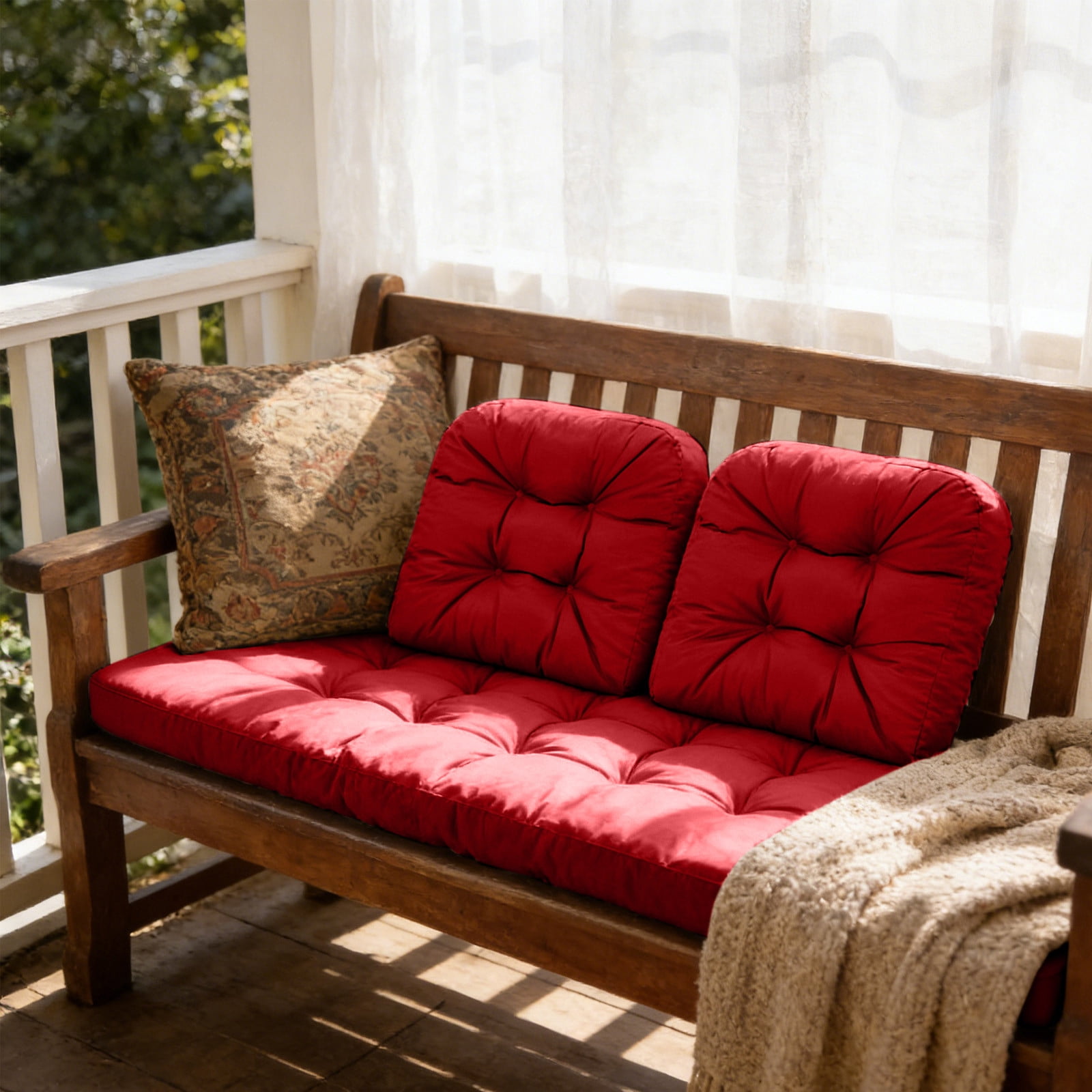 VogueHaven Outdoor Wicker Chair Cushions of 3 Pieces Waterproof Tufted Seat Cushions set for Patio Furniture Sofa Bench Settee Couch, 1 Loveseat and 2 U-Shaped Cushions