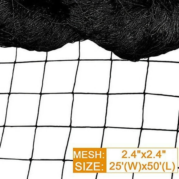 DQS Bird Net - 25' x 50' Garden Netting with 2.4" Square Mesh Protect Fruit Tree, Plant and Vegetables from Poultry, Deer and Pests, Heavy Duty Bird Netting for Garden, Farm, Orchard