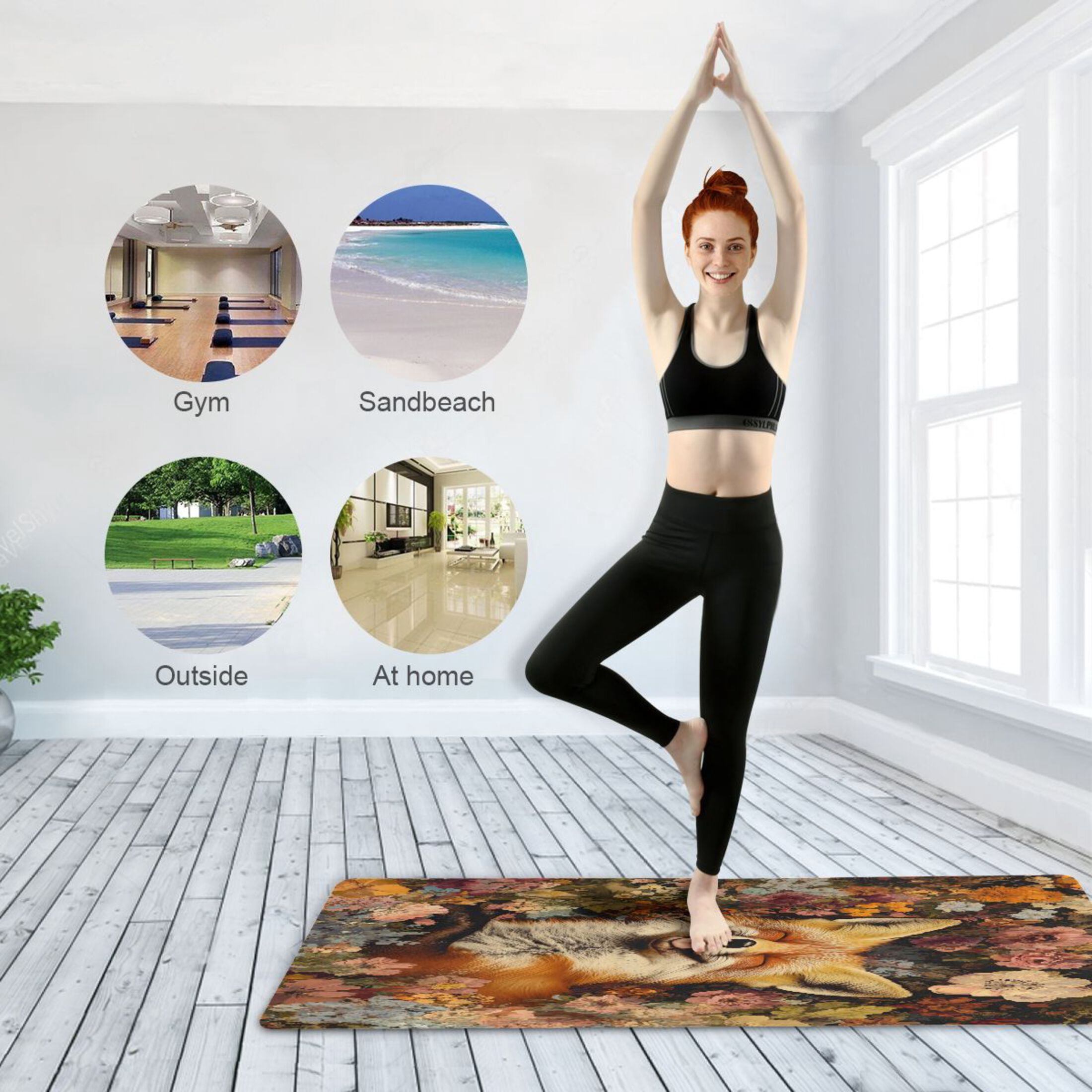 BZSMCE Yoga Mat Women Fox in Flowers Fitness Mat