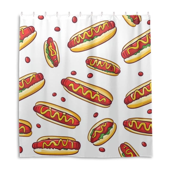 Cartoon Hot Dogs Shower Curtain Liner 66x72 Inch Waterproof Shower Curtains Decorative Bathroom with 12 Pack Hooks
