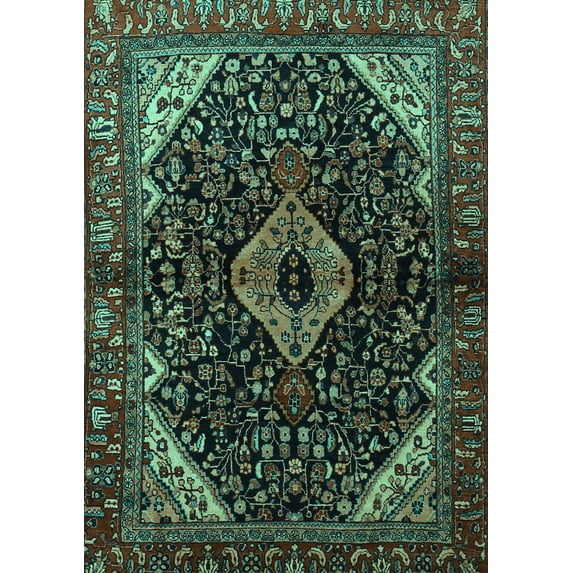 Ahgly Company Indoor Rectangle Persian Turquoise Blue Traditional Area Rugs, 3' x 5'