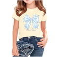 thumbnail image 4 of Agkizg Girls Bow Print T-Shirt Short Sleeve Cotton Breathable Crewneck Top for Kids Cute Summer Tee, Sizes 5-6 Years, 4 of 5