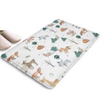 White Christmas Forest Animal Pattern Flannel Non Slip Door Rugs,Washable Door Mats Indoor,Decorative Door Mats,Dirt-Resistant and Absorbent Doormat for Entrance,Bedroom,Kitchen,Bathroom,31.5"x17"
