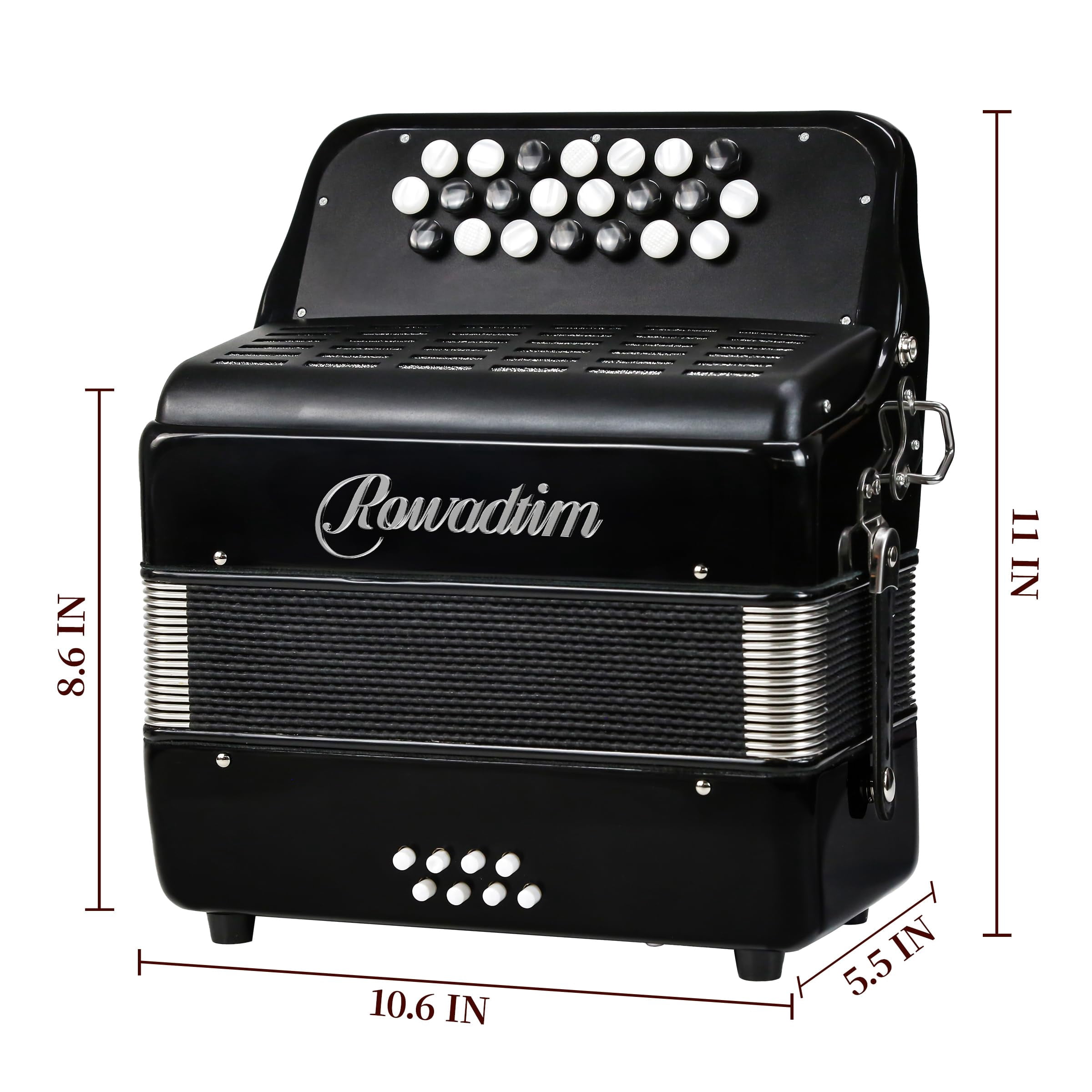 Rowadtim Accordion - 22 Keys 8 Bass, Lightweight Piano Accordion for Beginners, Vibrant Design for Beginners and Adults for Easy Learning (8 Bass, Black)
