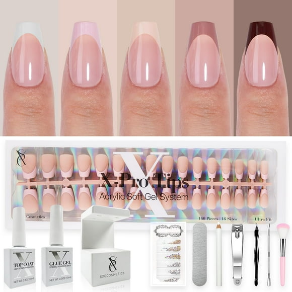 Press On Nails SXC Cosmetics, punta francesa, tono de piel nude