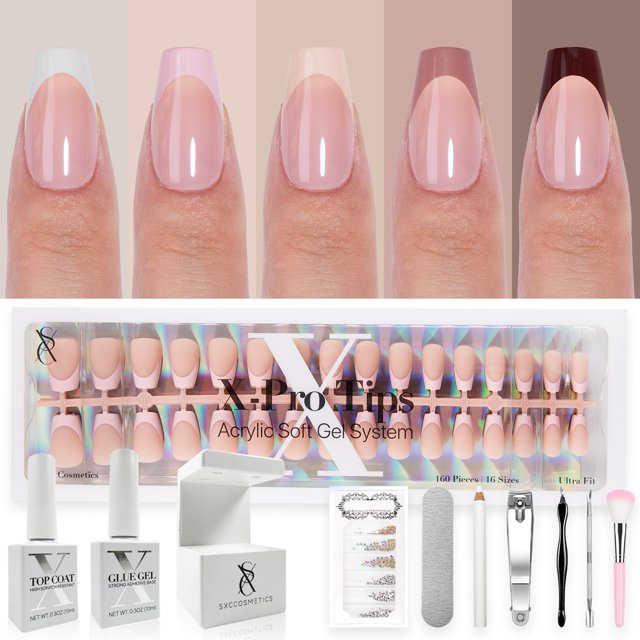 Press On Nails SXC Cosmetics, punta francesa, tono de piel nude